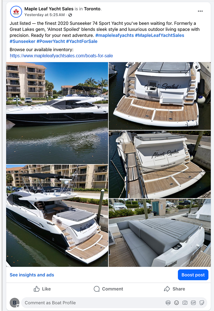 Photo gallery post with hashtags & inventory link
