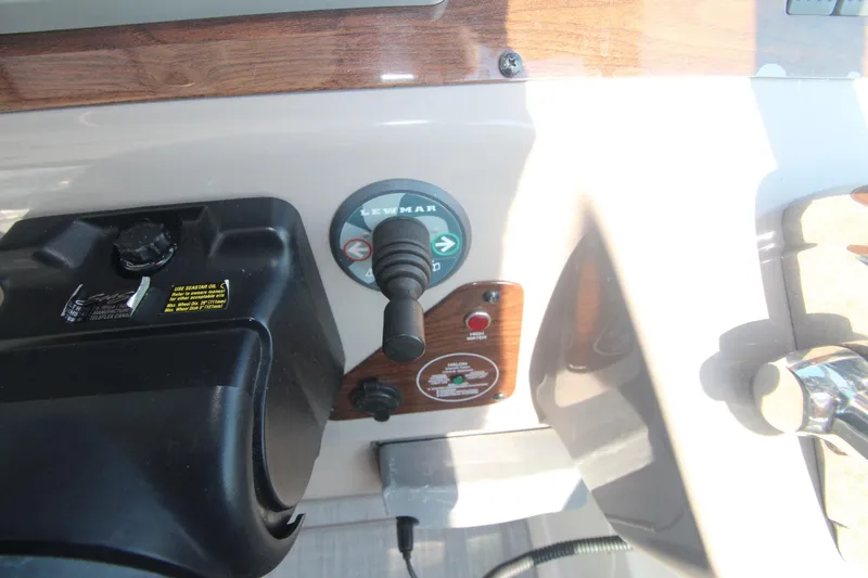 Close-up of the helm of a 2008 Chaparral 350 Signature with controls.