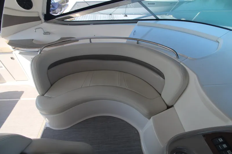 The image shows a curved seating area in the cockpit of a 2008 Chaparral 350 Signature.