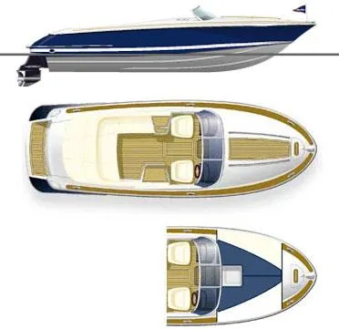 2004 Chris-Craft Corsair 25 boat design, side and top view.