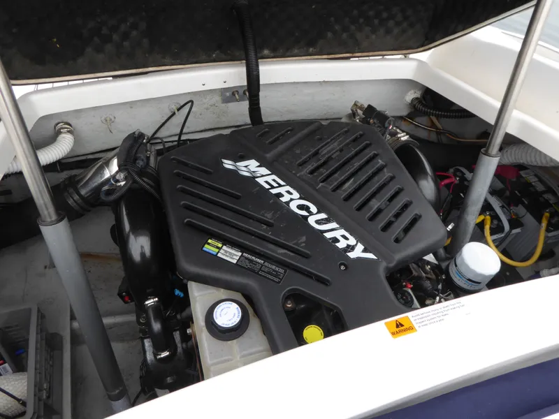 Engine compartment of a 2004 Chris-Craft Corsair 25 with Mercury engine.