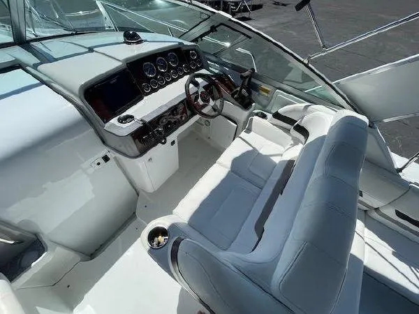 Interior of a 2004 Formula 31 Performance Cruiser with helm station.
