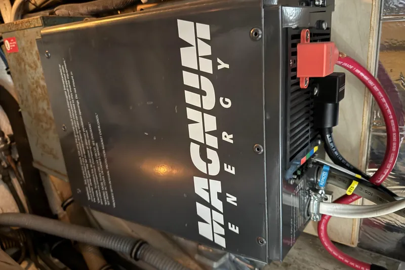 Magnum Energy inverter installed on a 1983 Hatteras 36 Convertible boat.