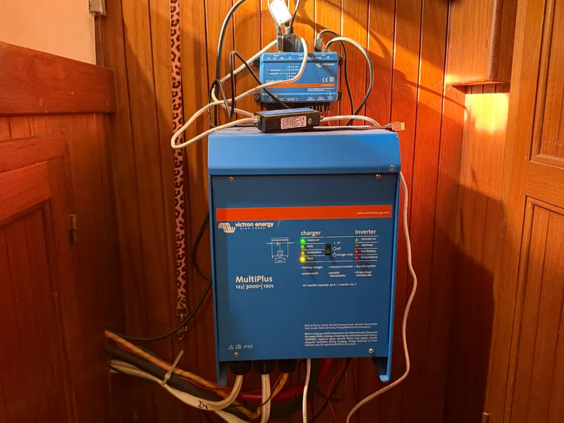Victron Energy MultiPlus inverter charger installed on Vagabond 47, 1986 model.