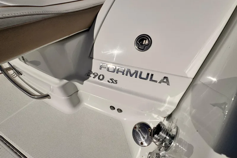 2012 Formula 290 Sun Sport boat detail, featuring sleek design and branding.