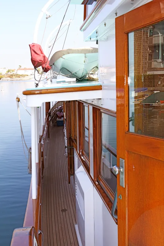 1946 J.M. Martinac classic yacht with wooden deck details.