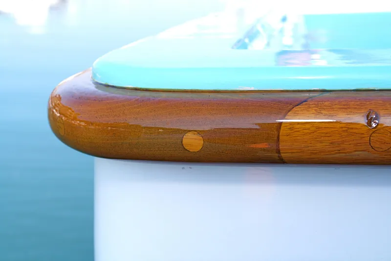 Close-up of a 1946 J.M. Martinac Classis Fantail Motor Yacht.