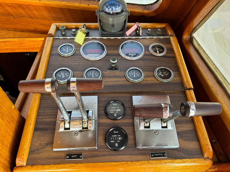 1979 Californian LRC Sedan Bridge control panel with gauges and levers.