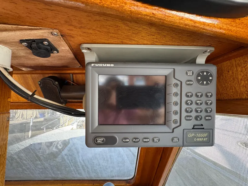Furuno GP-1650F navigation system inside 1979 Californian LRC Sedan Bridge boat.