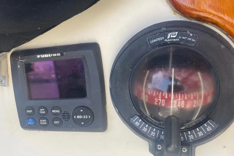 Furuno RD-33 display and Plastimo compass on 1977 Custom Bodega 30 boat.