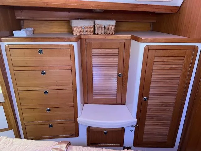 Cedar Lind Hanging Locker and Drawers in Forward Berth