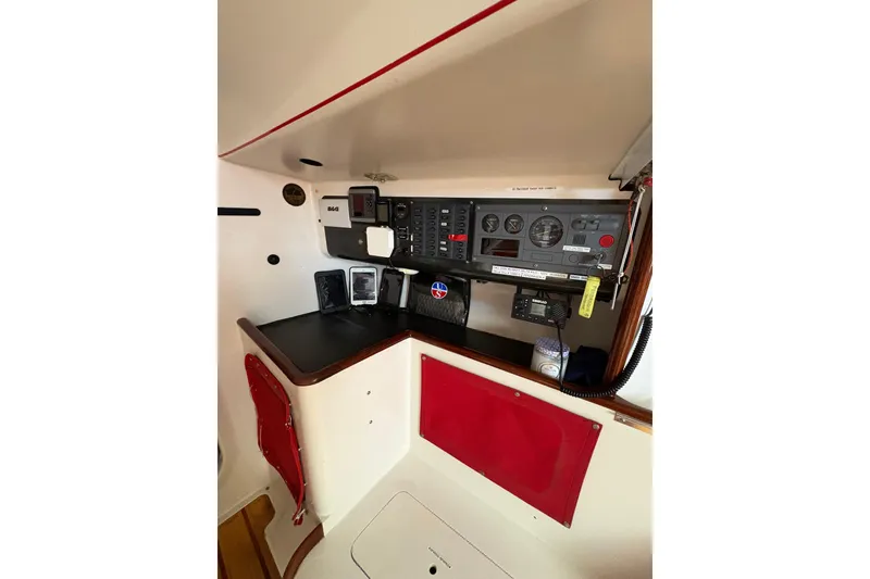 Control panel of a 1999 Laurie Davidson TP-52 yacht, featuring navigation instruments.