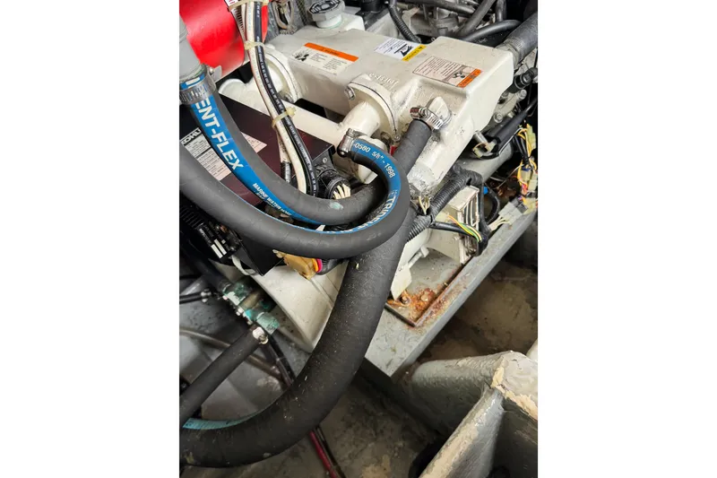 Engine compartment of a 1998 Luhrs Tournament 320 Convertible boat.