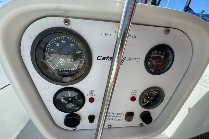 Instrument panel of a 1997 Catalina 36 MkII yacht with gauges and controls.