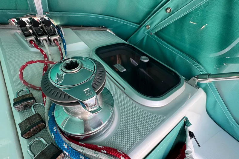 Winch and ropes on a 1997 Catalina 36 MkII sailboat deck.