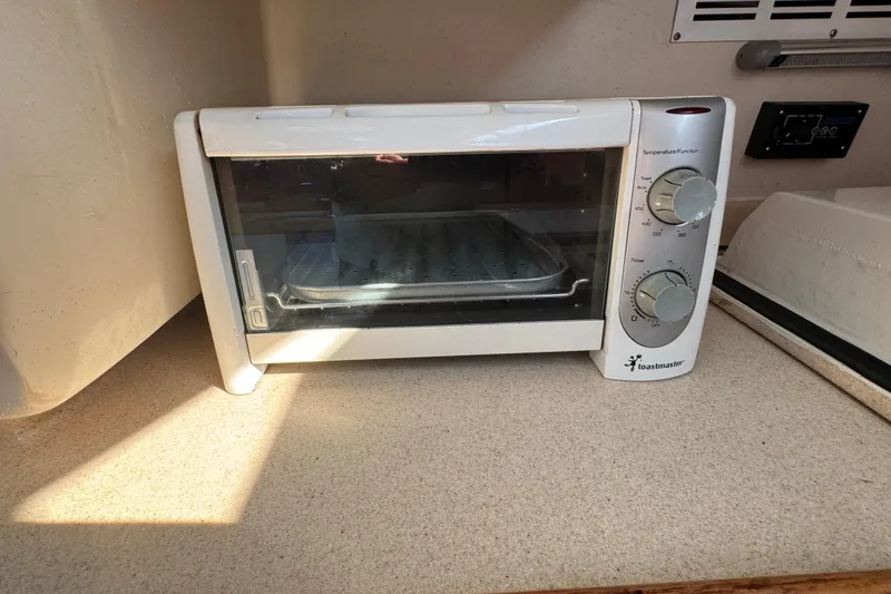 Toaster oven on Catalina 36 MkII yacht's countertop, 1997 model.