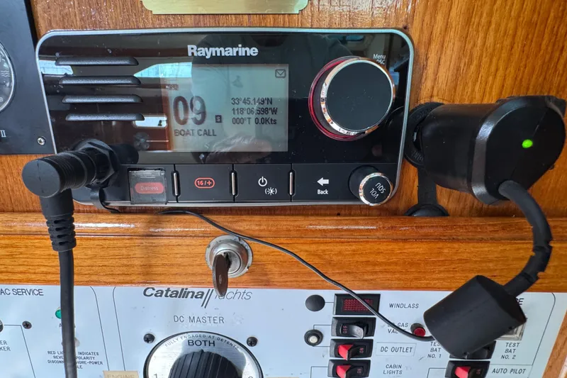 Raymarine navigation system on 1997 Catalina 36 MkII yacht control panel.