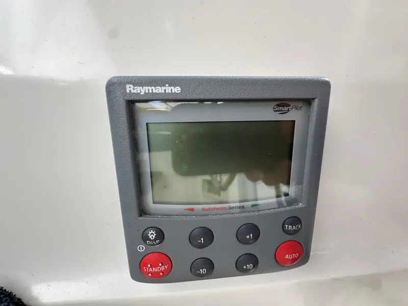 Raymarine autopilot control on 1985 Catalina 36 MK1 sailboat dashboard.