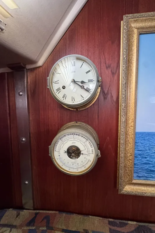 Interior of 1985 Catalina 36 MK1 with clock and barometer.