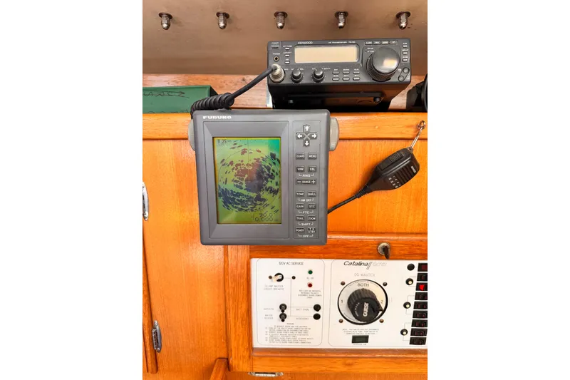 Navigation equipment on a 1995 Catalina 36 MkII sailboat dashboard.