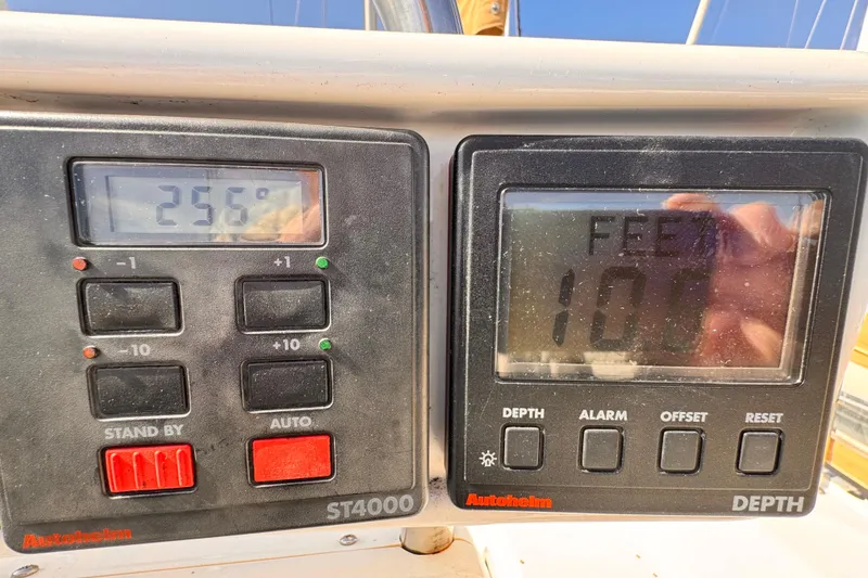 Autopilot and depth display on 1995 Catalina 36 MkII sailboat dashboard.