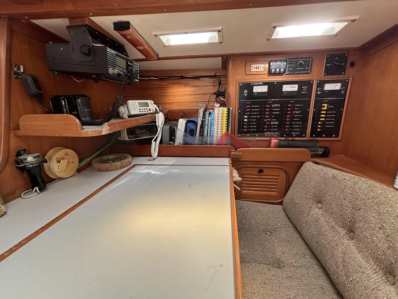 Interior of 1982 Norseman 447 yacht with navigation equipment and control panels.