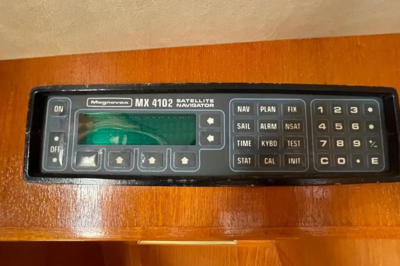 Magnavox MX 4102 satellite navigator on 1990 Offshore Yachts 55 Pilothouse.