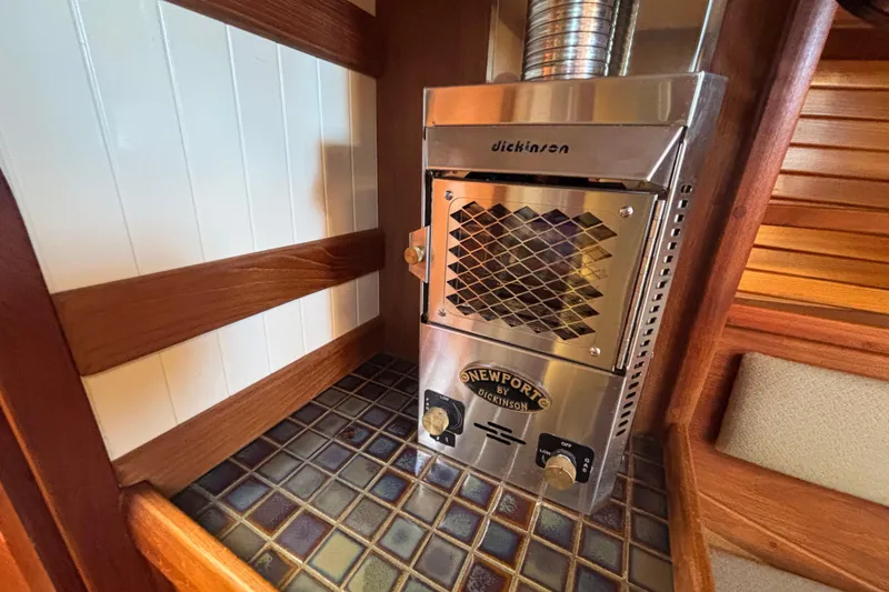 Stainless steel heater in 1983 Bristol Channel Cutter 28 boat interior.
