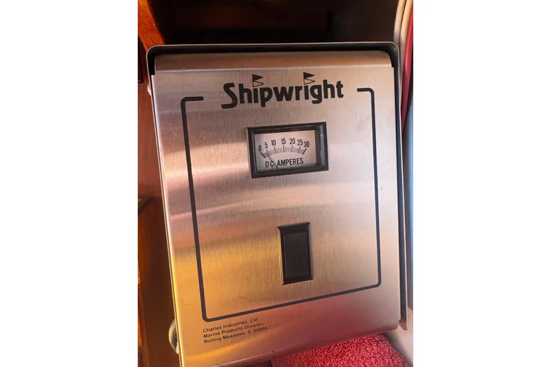 Shipwright DC ammeter panel in 1989 Gulf Pilot House boat interior.