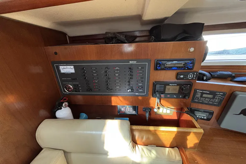 Control panel of a 1997 Beneteau Oceanis 400 sailboat interior.