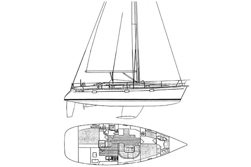 Line drawing of a 1997 Beneteau Oceanis 400 sailboat with interior layout.