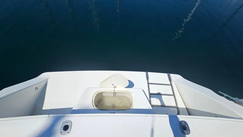1992 Luhrs Tournament 300 boat stern with ladder and water view.