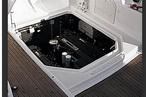 Engine compartment of 2004 Cranchi Endurance 41 yacht, showcasing detailed mechanical components.