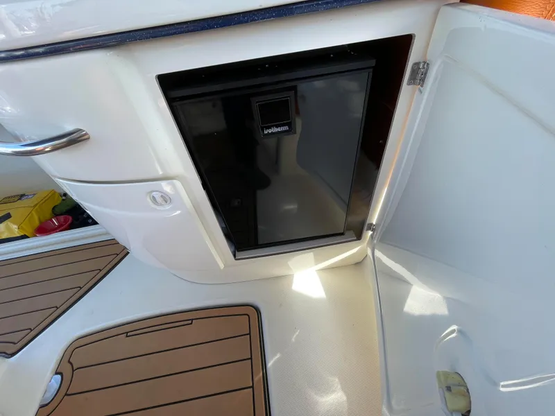Refrigerator in the cockpit of a 2004 Cranchi Endurance 41.