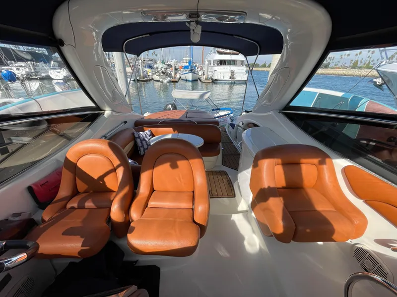 Interior of a 2004 Cranchi Endurance 41 yacht with leather seats.