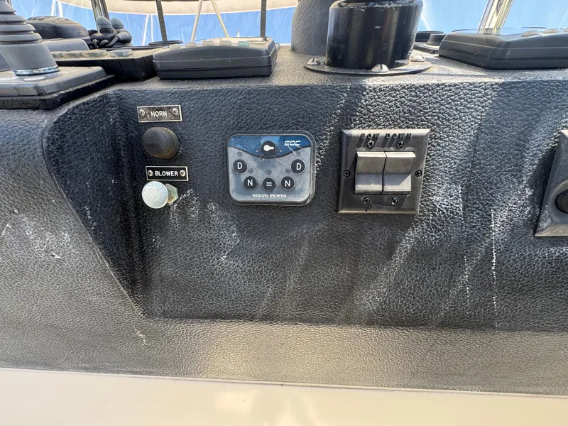 Control panel of a 2003 Mediterranean 38 Convertible boat.