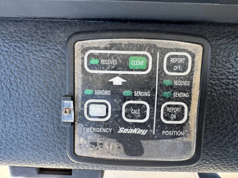 Control panel of a 2003 Mediterranean 38 Convertible boat with SeaKey system.