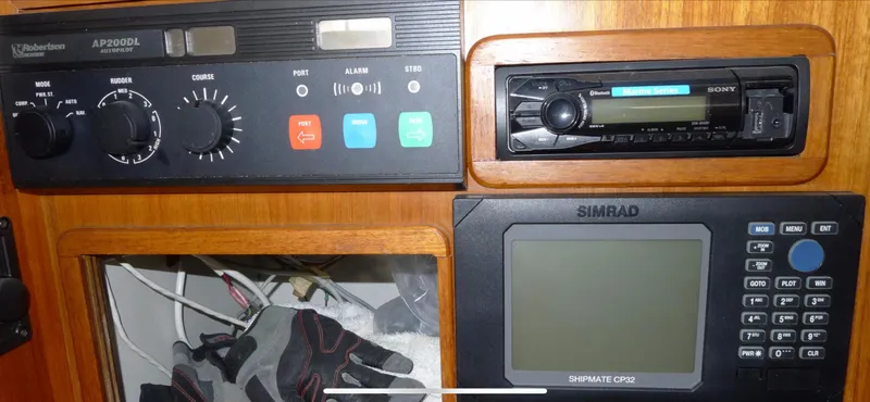Control panel of a 1987 Norseman 400 with navigation and communication equipment.
