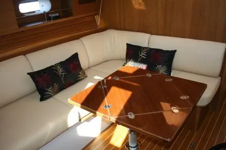 Settee with table open