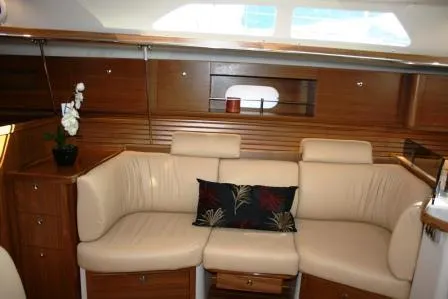 Settee starboard side with table down