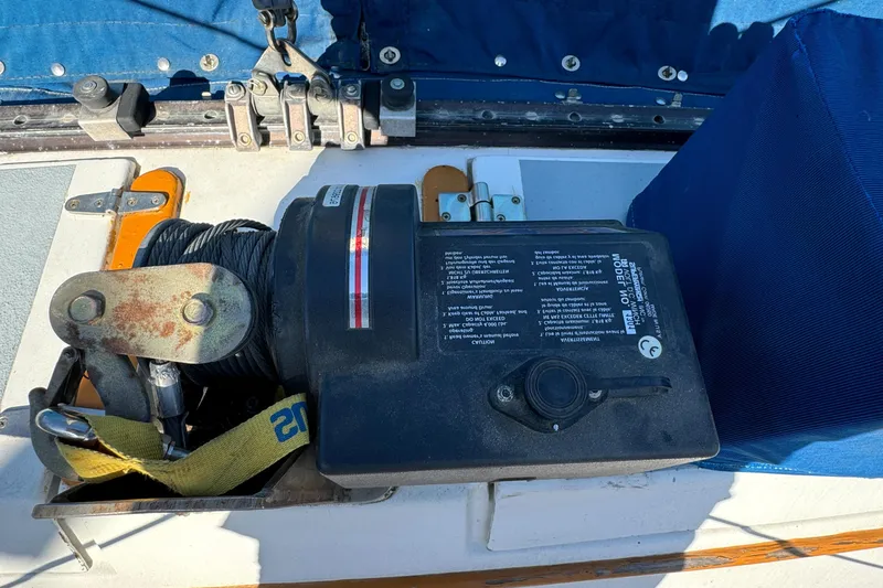 Winch system on 1984 Transpacific Marine Ketch sailboat deck.