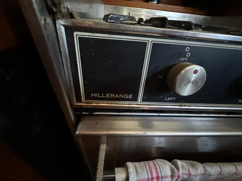 Hillerange stove control panel on 1984 Transpacific Marine Ketch.