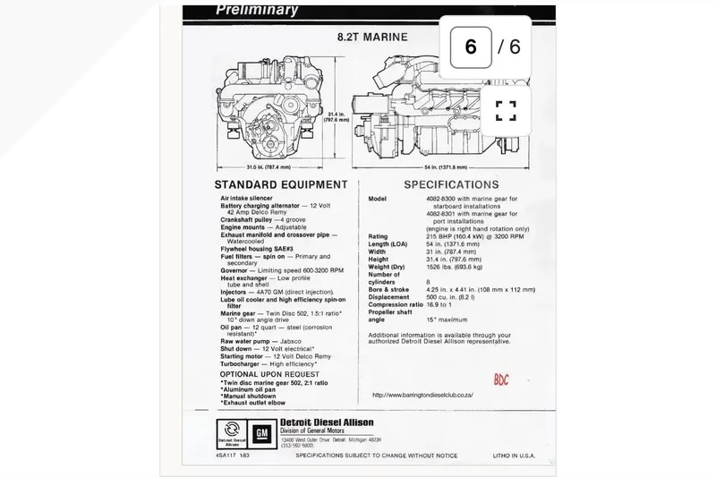1977 Roberts 30 engine specifications sheet with diagrams and technical details.