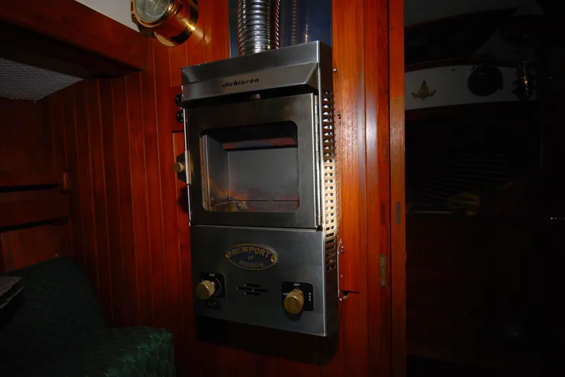 Vintage 1980 Tayana Pilot House interior with a Dickinson marine heater.