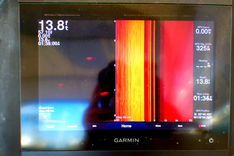 Garmin marine display showing depth and navigation data on a 2003 Formula 37 PC boat.