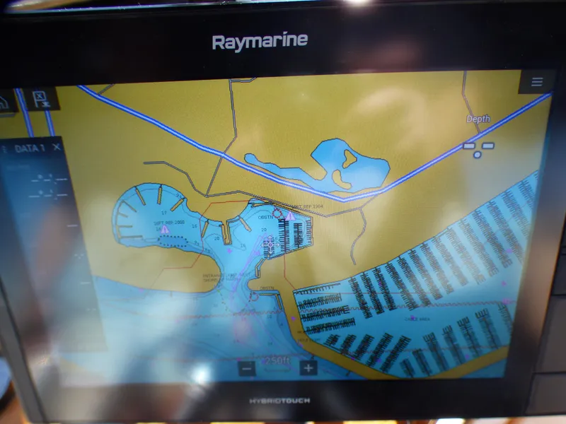Raymarine navigation display on 1984 Spindrift 39 ft. Aft Cabin Twin Diesel boat.