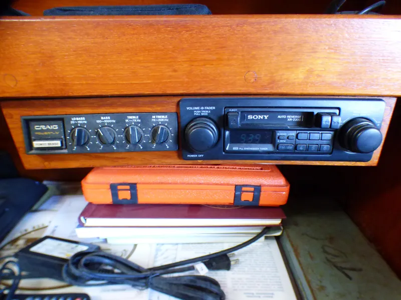 Vintage audio system with Craig equalizer and Sony radio in a 1982 Catalina 38 boat.