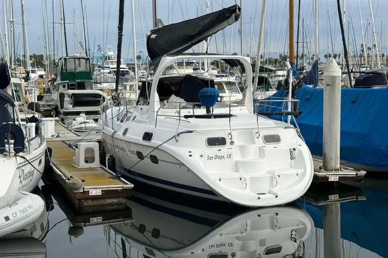 Sailboat "Hunter Passage 420" docked in San Diego marina, 1999 model.