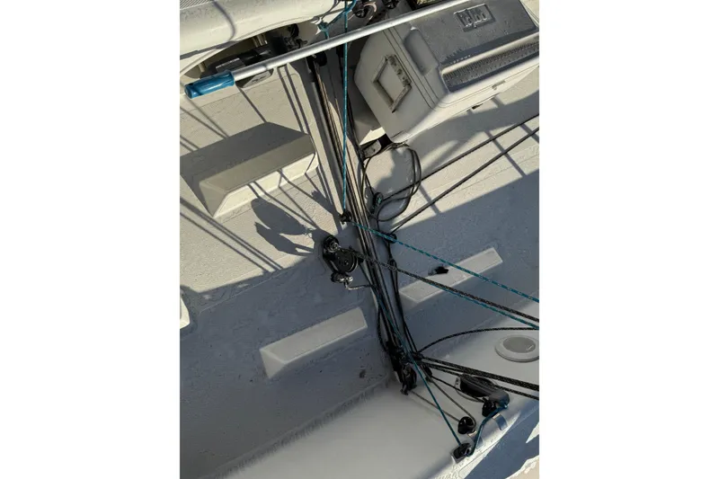 Interior view of a 2007 Flying Tiger 10M sailboat, showcasing rigging and equipment.