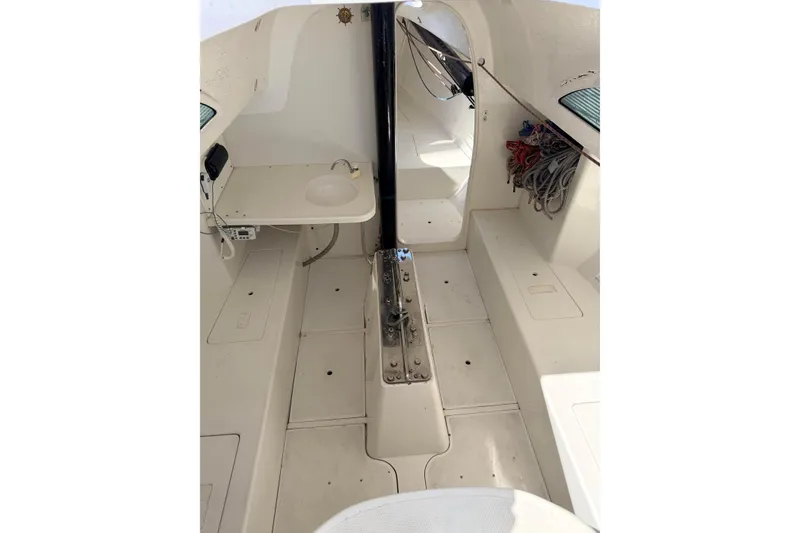 Interior of a 2007 Flying Tiger 10M sailboat, featuring a compact cabin layout.